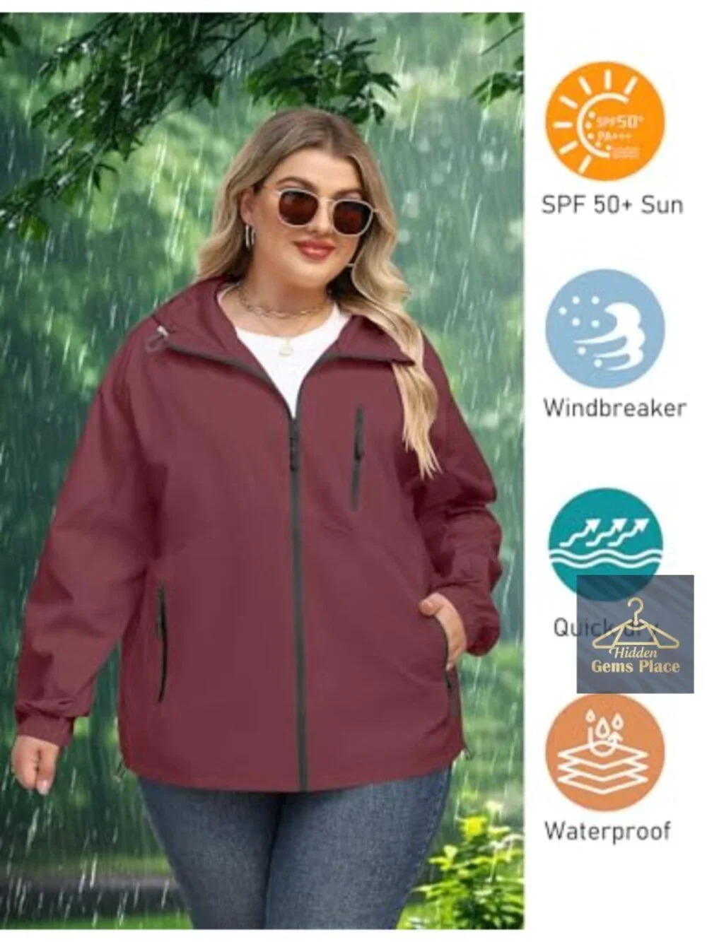 Plus Size Waterproof Rain Jacket with Hood Windbreaker Outdoor